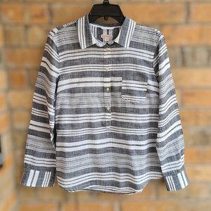 Merona Women's Top Blouse Tunic Long Sleeves Gray White Striped Size L